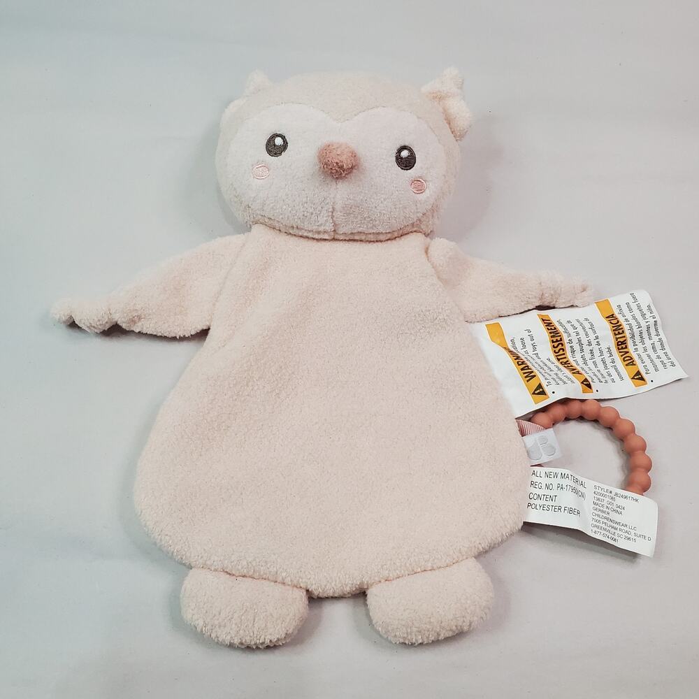 Just Born Gerber Plush Pale Pink Owl Lovey Security Blanket Teething Ring Rattle
